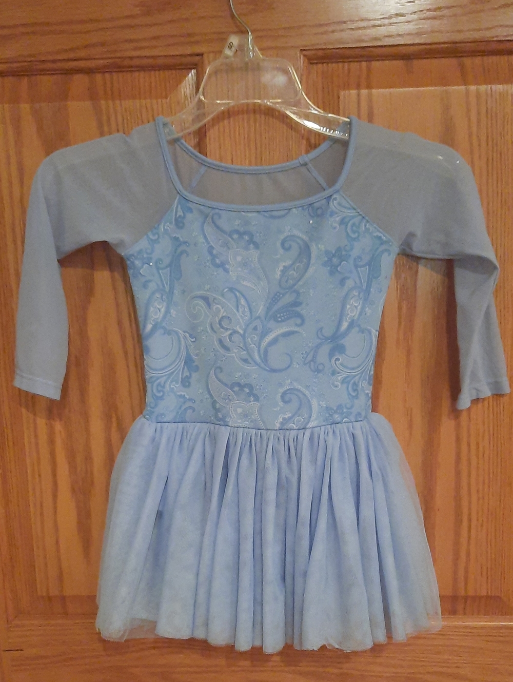 Mirella Light Blue Paisley-Print Ballet Dress with Tulle Skirt